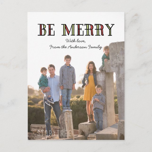 Colorful Be Merry Holiday Photo Postcard (Front)