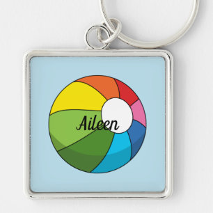 Colorful Beach Ball   Add your Name Keychain