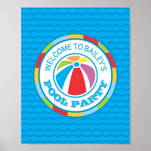 Colorful Beach Ball Pool Party Welcome Sign