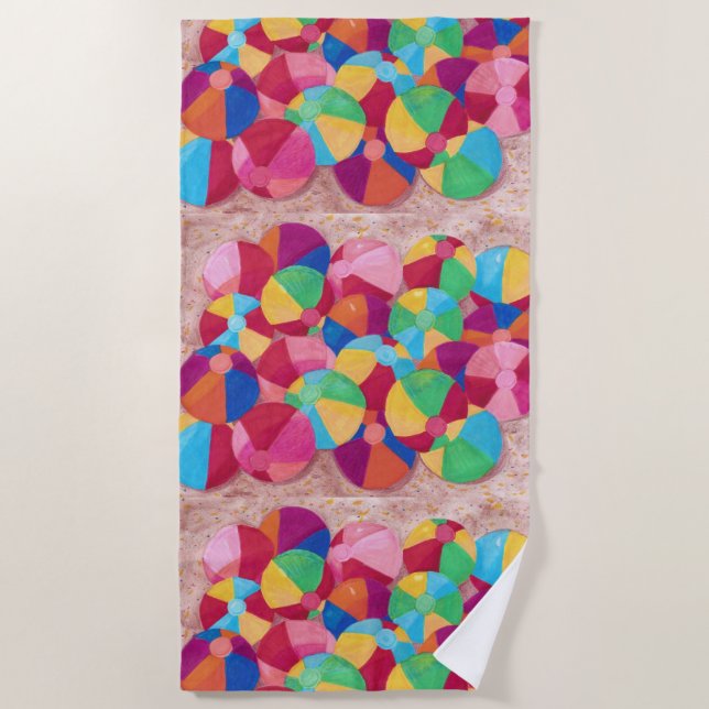 Colorful Beach Balls Collage on Sand Beach Towels (Front)