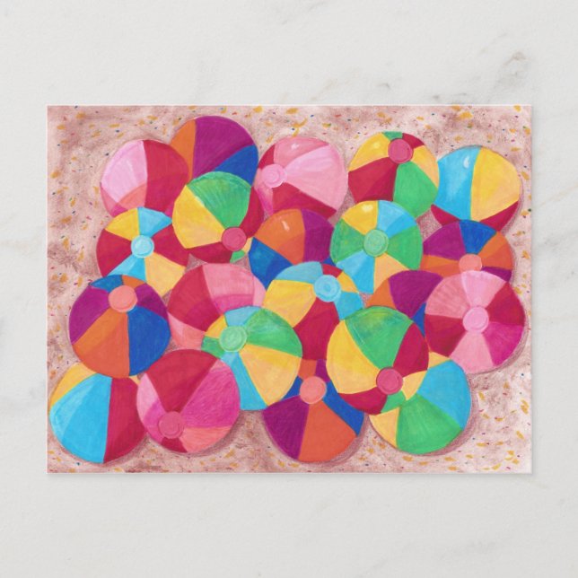 Colorful Beach Balls Collage on Sand Postcards (Front)