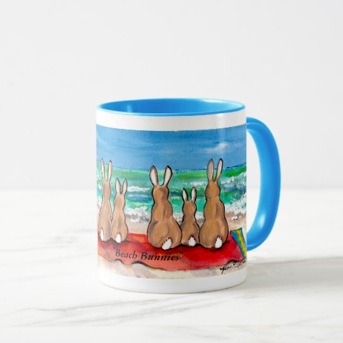 Colorful Beach Bunnies Rabbits at the Beach Mug