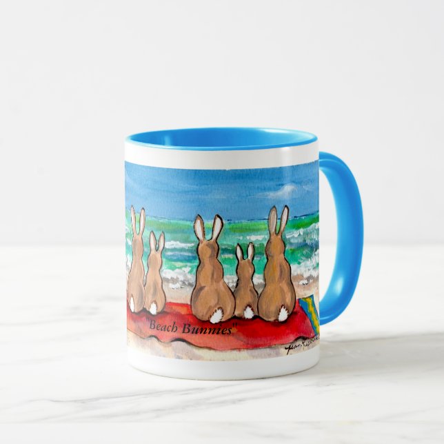Colorful "Beach Bunnies" Rabbits at the Beach Mug (Front Right)