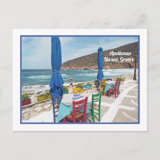 COLORFUL BEACH CHAIRS AND TABLES, GREECE, NAXOS  POSTCARD