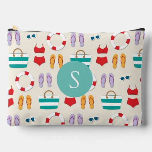 Colorful Beach Holiday Pattern Monogram Accessory Pouch