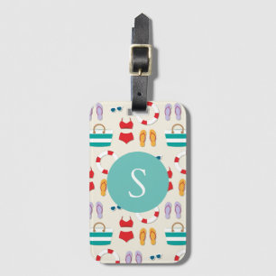 Colorful Beach Holiday Pattern Monogram Luggage Tag