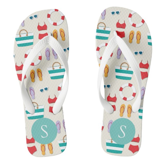 Colorful Beach Holiday Pattern Personalised Flip Flops (Footbed)