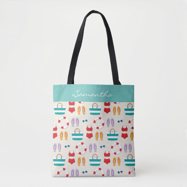 Colorful Beach Holiday Pattern Personalised Tote Bag (Front)