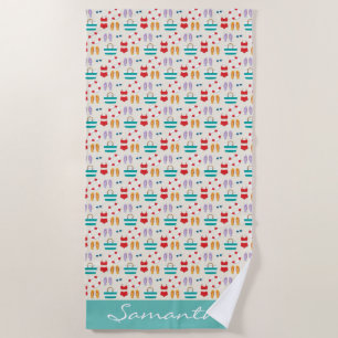 Colorful Beach Holiday Pattern Personalised Towel