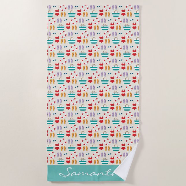 Colorful Beach Holiday Pattern Personalised Towel (Front)