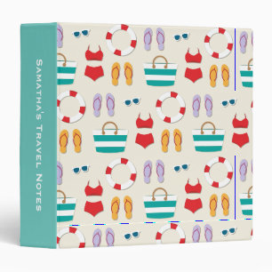 Colorful Beach Holiday Pattern Personalised Travel 3 Ring Binder