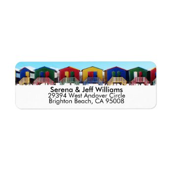 Colorful Beach House Huts Label by coastal_life at Zazzle