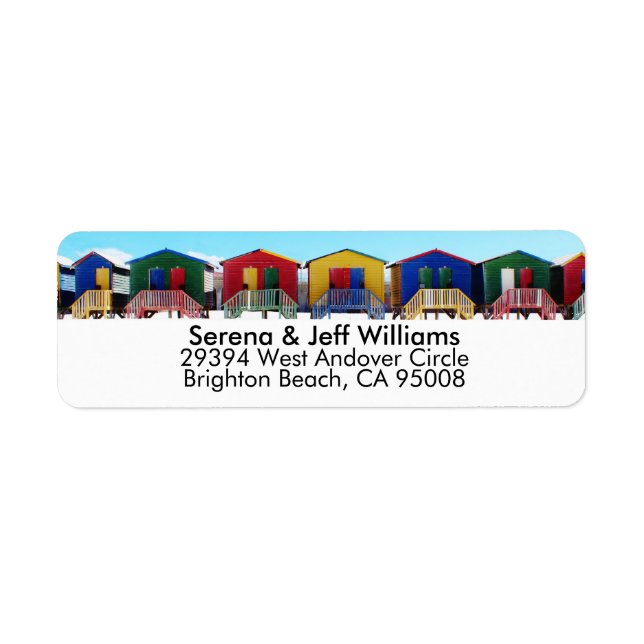 Colorful Beach House Huts Label (Front)