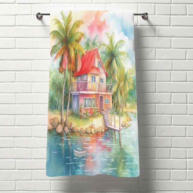 Colorful Beach House Watercolor  Bath Towel Set (Creator Uploaded)