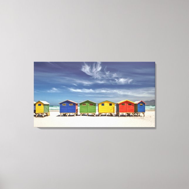 Colorful Beach Houses | Muizenberg, South Africa Canvas Print (Front)