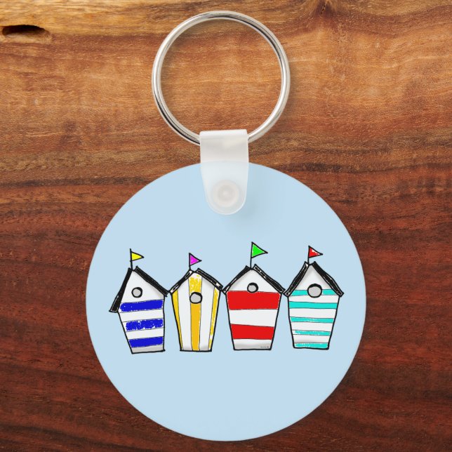 Colorful Beach Hut Illustration Keychain (Front)