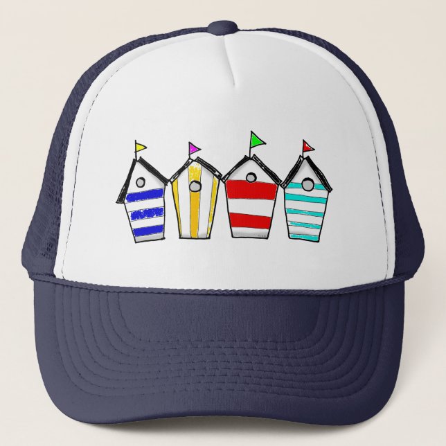 Colorful Beach Hut Illustration Trucker Hat (Front)
