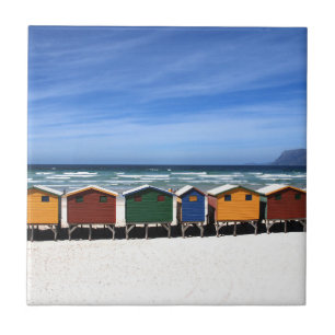 Colorful Beach Huts by the Sea Ceramic Tile