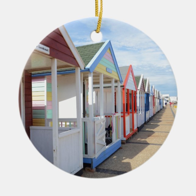 Colorful Beach Huts Ceramic Ornament (Front)