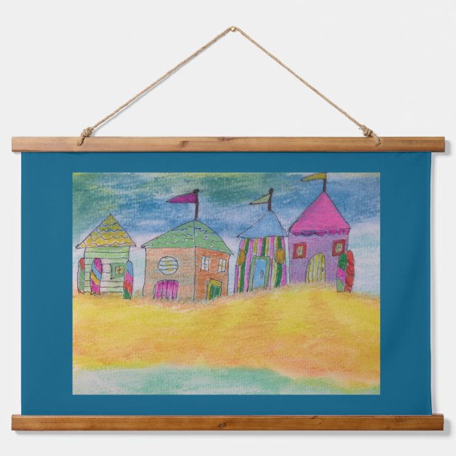 Colorful Beach Huts Hanging Tapestry (Front)
