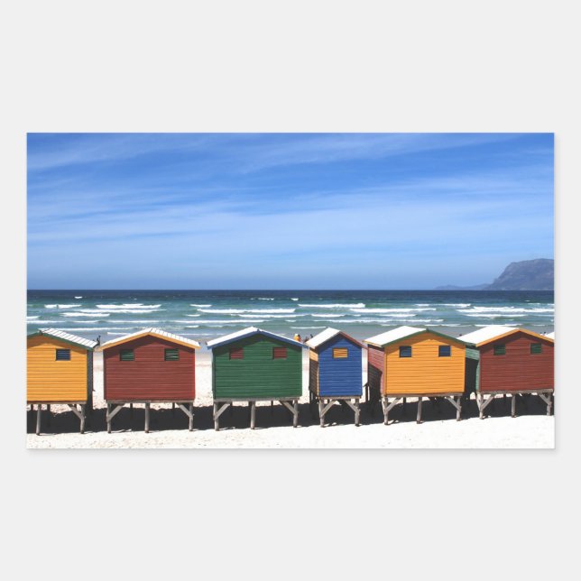 Colorful Beach Huts Rectangular Sticker (Front)