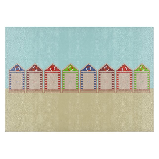Colorful Beach Huts Summer Cutting Board (Front)