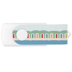 Colorful Beach Huts Summer Flash Drive