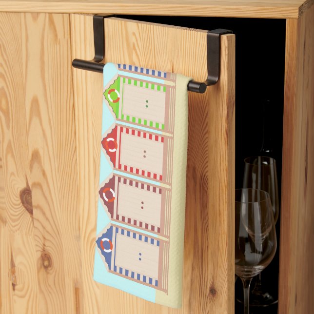 Colorful Beach Huts Summer Kitchen Towel (Thirds Fold)