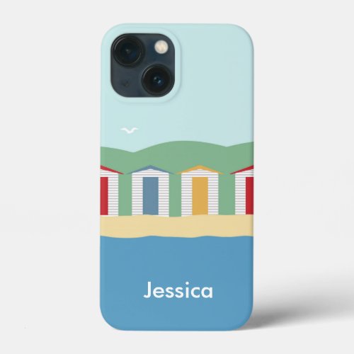 Colorful Beach Huts Summer Personalised iPhone 13 Mini Case