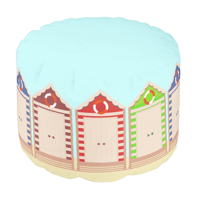 Colorful Beach Huts Summer Pouf (Angled Front)