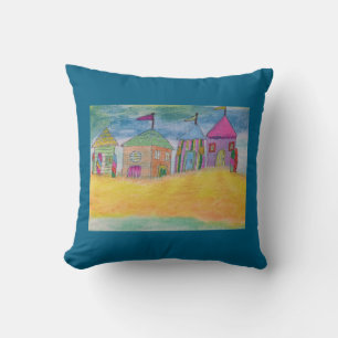 Colorful Beach Huts Throw Pillow