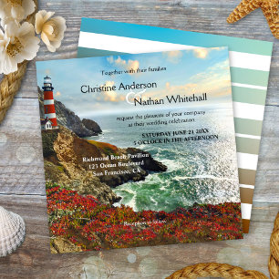 Colorful Beach Lighthouse Wedding Invitation