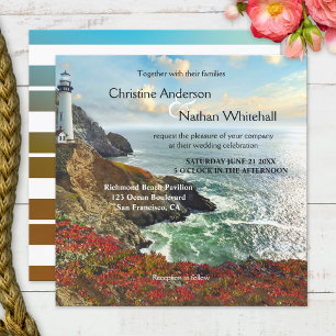 Colorful Beach Lighthouse Wedding Invitation