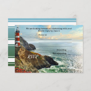 Colorful Beach Lighthouse Wedding RSVP Card