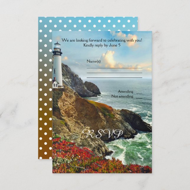 Colorful Beach Lighthouse Wedding RSVP Card (Front/Back)