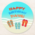 Colorful Beach Party Custom Name Round Paper Coaster at Zazzle