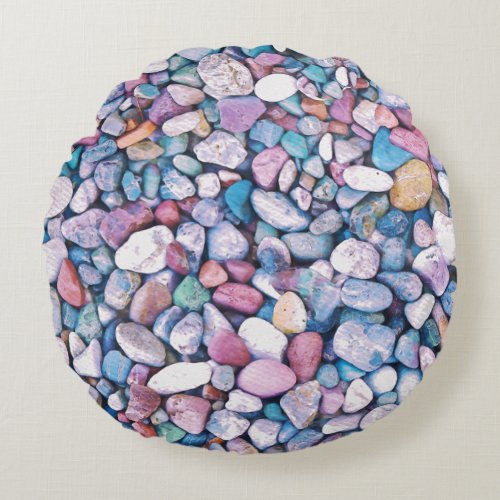 Colorful beach pebbles summer design  round pillow
