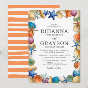Colorful Beach Seashell Wedding Invitation