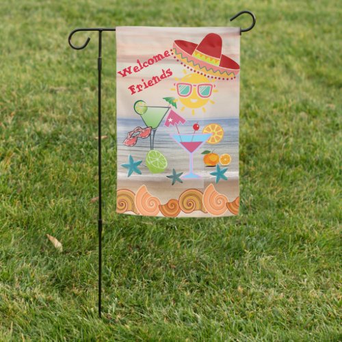 Colorful Beach SombreroWelcome Friends Customize Garden Flag