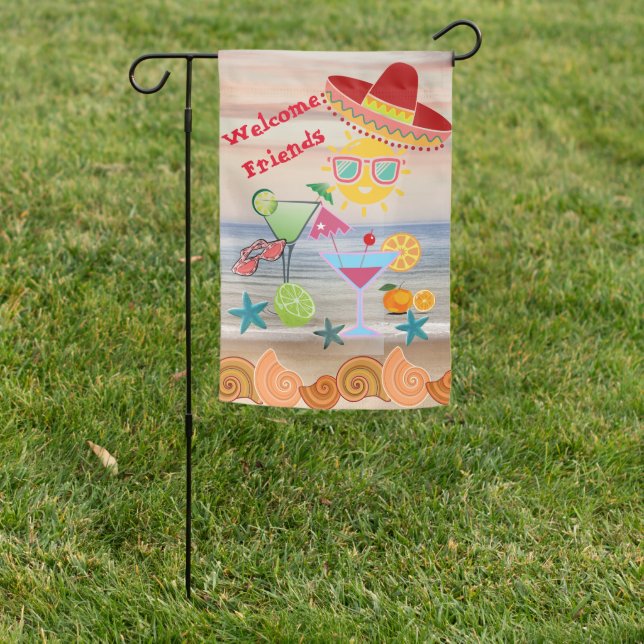Colorful Beach, Sombrero,Welcome Friends Customize Garden Flag (In SItu)