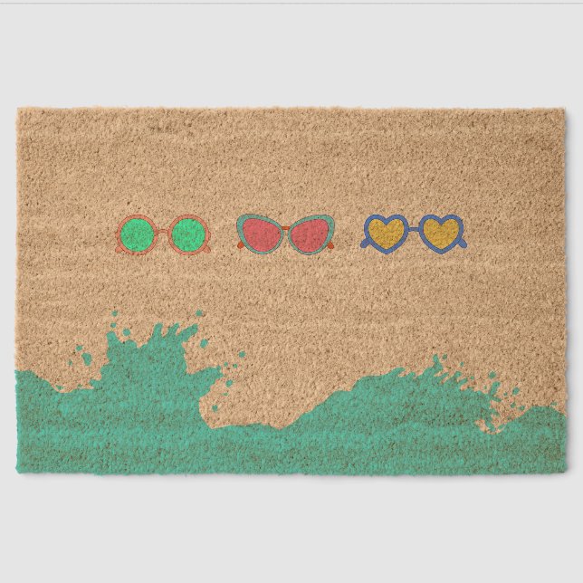 Colorful Beach Spring Summer Welcome Coir Mat (Front)