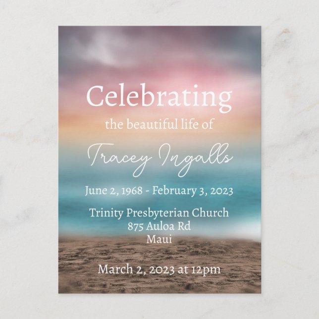 Colorful Beach Sunset Funeral Postcard (Front)