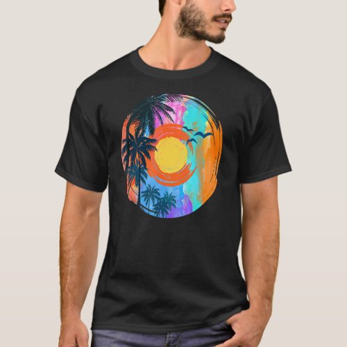 Colorful Beach Sunset Palm Trees And Tropical Summ T_Shirt