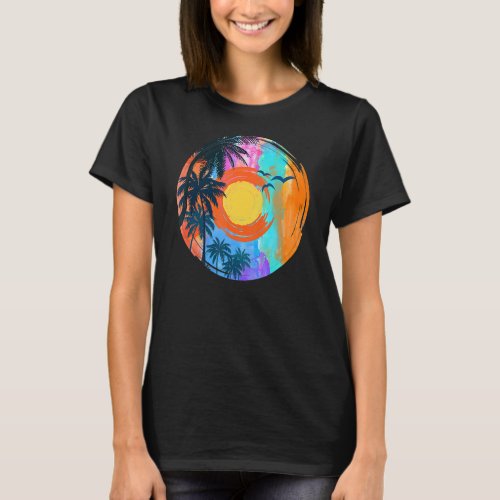 Colorful Beach Sunset Palm Trees And Tropical Summ T_Shirt
