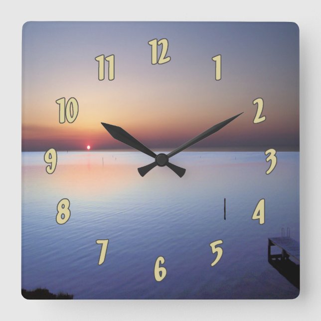 Colorful Beach Sunset Square Wall Clock (Front)