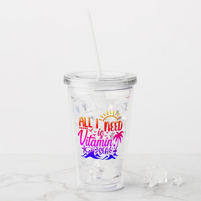 Colorful Beach Themed  Acrylic Tumbler (Front Ice)