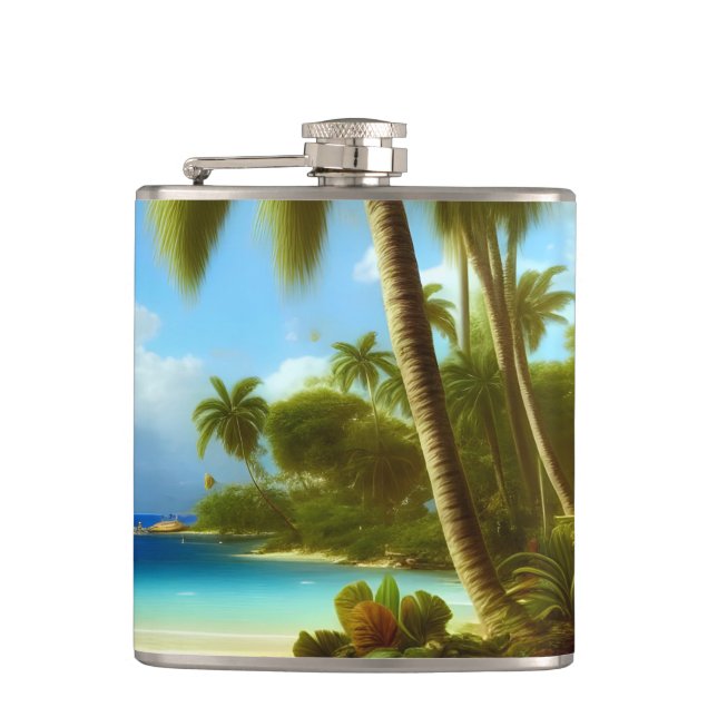 Colorful Beach Tropical Painting Flask (Front)