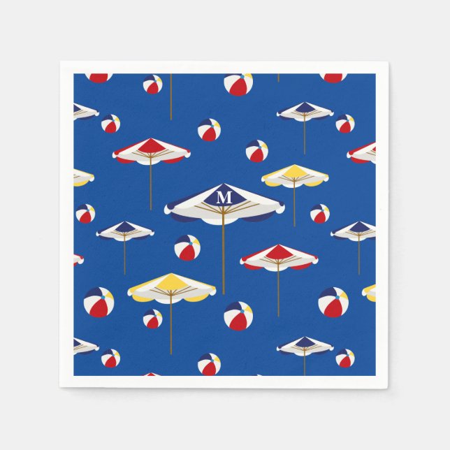 Colorful Beach Umbrella and Beach Ball Custom Paper Napkins (Front)