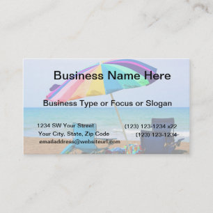 Colorful beach umbrella and chairs in Florida Business Card