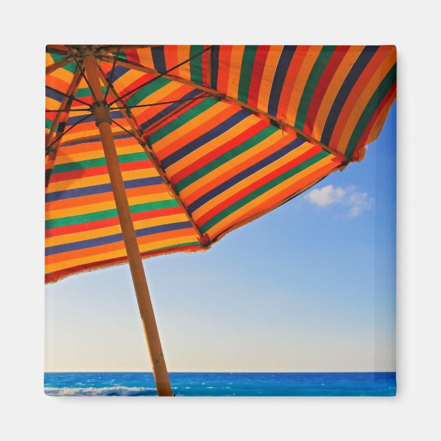 Colorful Beach Umbrella on a Sunny Day Photography Magnet (Front)